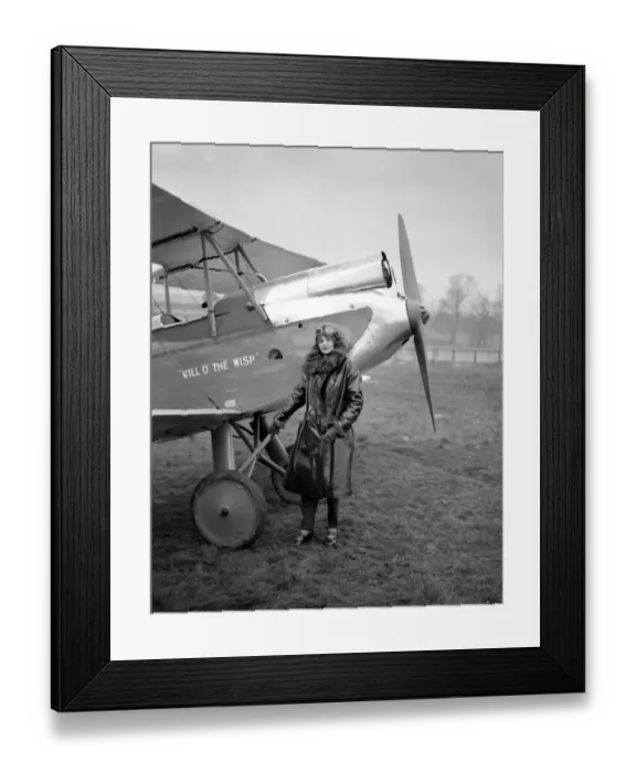 Framed Print : At Stag Lane Aerodrome. Mrs Spencer Cleaver before leaving in their Gypsy Moth Framed Print : At Stag Lane Aerodrome. Mrs Spencer Cleaver before leaving in their Gypsy Moth