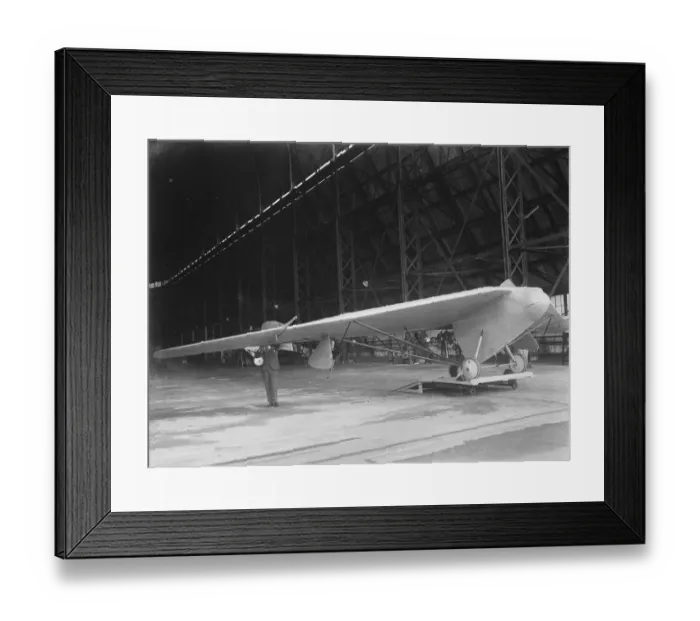 Framed Print : The tail less aeroplane, designed by Capt G T R Hill. The tail less aeroplane in its hangar Framed Print : The tail less aeroplane, designed by Capt G T R Hill. The tail less aeroplane in its hangar