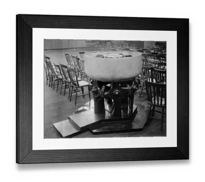 Framed Print : The interior of the church at RAF Cranwell training centre, showing the font which Framed Print : The interior of the church at RAF Cranwell training centre, showing the font which