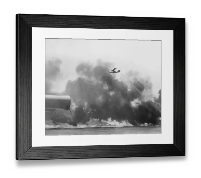 Framed Print : Spectacular scene showing destroyers laying a smoke screen. Destroyers of the American Framed Print : Spectacular scene showing destroyers laying a smoke screen. Destroyers of the American