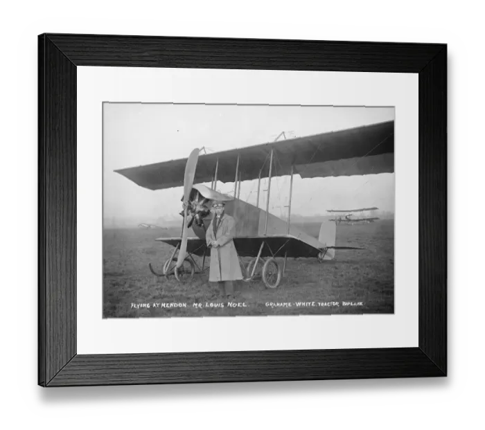 Framed Print : Louis Noel flying at Hendon and his Graham White tractor biplane 18 June 1921