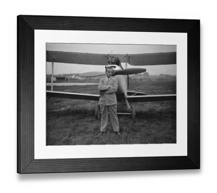 Framed Print : London to Capetown by Moth. Captain Bentley standing in front of his machine. 30