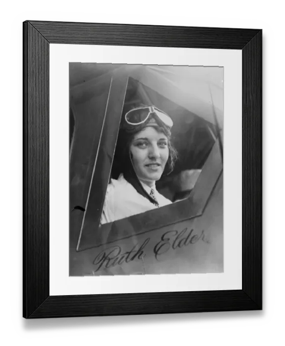 Framed Print : New York to Paris flight. Miss Ruth Elder looking out of cockpit. 1927 Framed Print : New York to Paris flight. Miss Ruth Elder looking out of cockpit. 1927