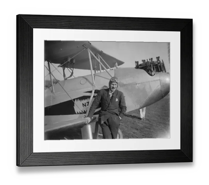 Framed Print : Lady Bailey christens Mr H W Mases baby moth All Black at Croydon. 19 April 1929