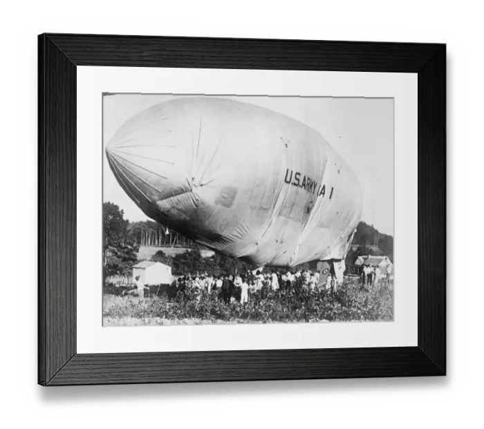 Framed Print : Runaway Army Airship crashes to earth. The US army airship A1 broke away from its Framed Print : Runaway Army Airship crashes to earth. The US army airship A1 broke away from its