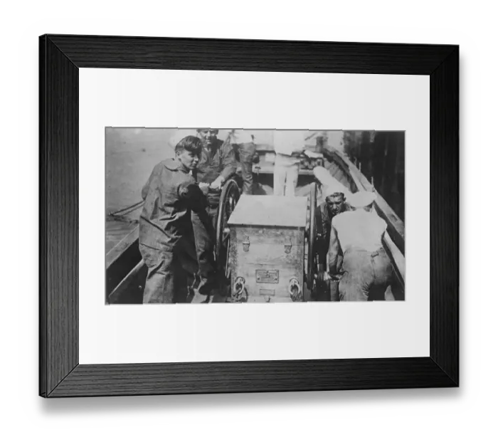 Framed Print : US Naval divers about to descend Pump men pump air for the dinosaur 1920 Framed Print : US Naval divers about to descend Pump men pump air for the dinosaur 1920