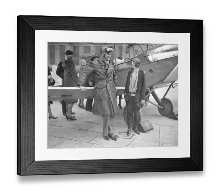 Framed Print : At Croydon Aerodrome. Mrs Spencer Cleaver and her pilot Captain Drew before leaving Framed Print : At Croydon Aerodrome. Mrs Spencer Cleaver and her pilot Captain Drew before leaving
