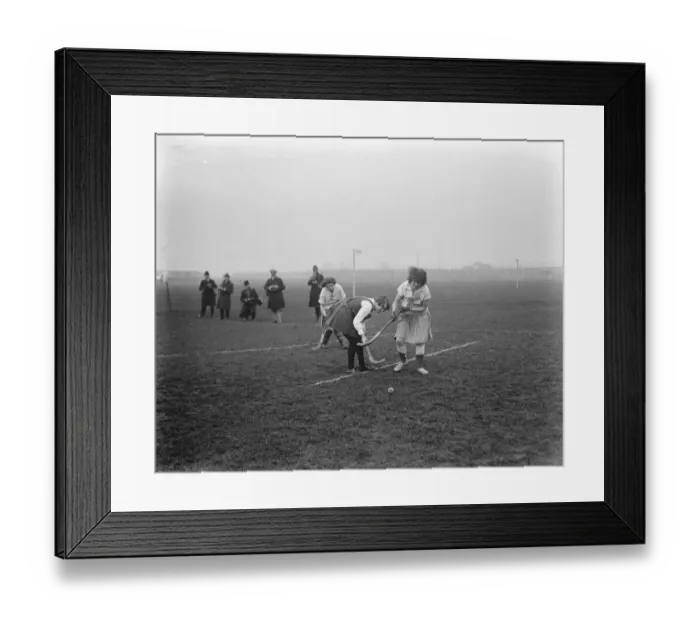 Framed Print : London University versus Paris University ladies hockey match at Mitcham. A duel Framed Print : London University versus Paris University ladies hockey match at Mitcham. A duel