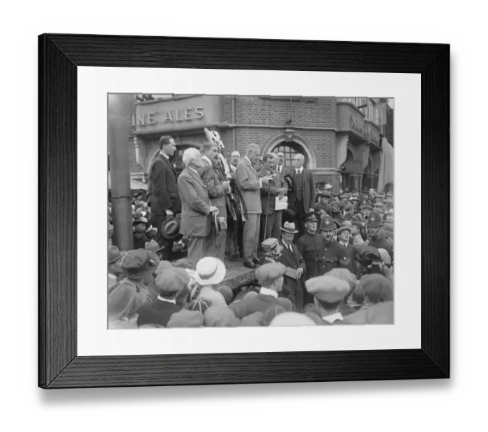 Framed Print : Sir Harry Mallaby Deeley opened the famous Mitcham Fair. He is seen reading Framed Print : Sir Harry Mallaby Deeley opened the famous Mitcham Fair. He is seen reading