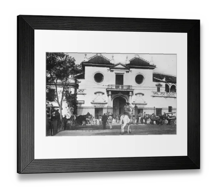 Framed Print : Scene of the forthcoming bull fight in honour of the Prince of Wales. The entrance Framed Print : Scene of the forthcoming bull fight in honour of the Prince of Wales. The entrance