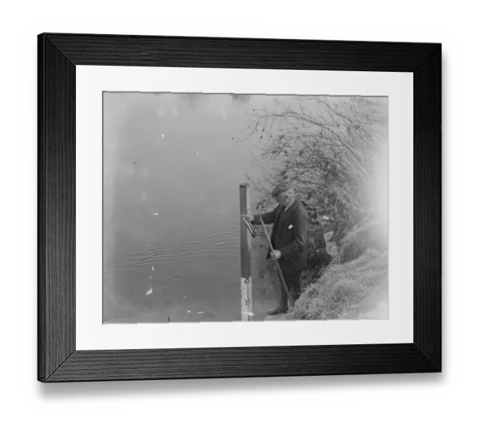Framed Print : Salmon Fishing on the Wye at Hampton Bishop. Mr J Arthur Hutton taking the depth Framed Print : Salmon Fishing on the Wye at Hampton Bishop. Mr J Arthur Hutton taking the depth