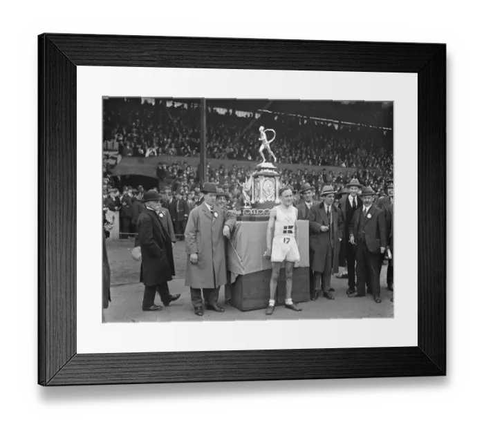 Framed Print : Annual marathon race from Windsor to Stamford Bridge. A G Jenson ( Denmark ) winner Framed Print : Annual marathon race from Windsor to Stamford Bridge. A G Jenson ( Denmark ) winner