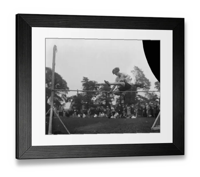 Framed Print : London Olympiade Autumn meeting at Mitcham. Miss Hatt competing in the high jump Framed Print : London Olympiade Autumn meeting at Mitcham. Miss Hatt competing in the high jump