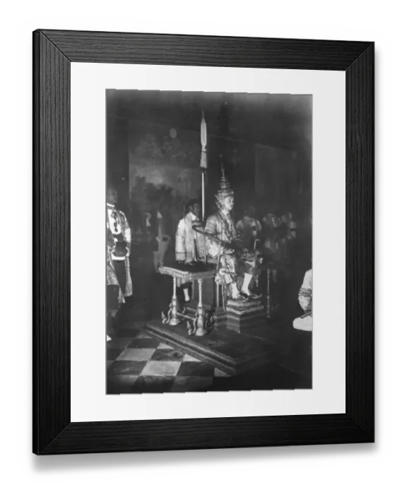 Framed Print : Coronation of the King of Siam. The King on the Noble throne immediately after the crowning
