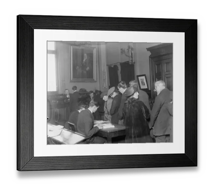 Framed Print : Unemployed recieve food tickets Bermondsey Town Hall Framed Print : Unemployed recieve food tickets Bermondsey Town Hall