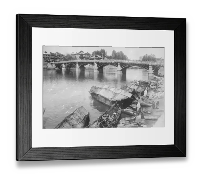Framed Print : Srinagar, Kashmir. The bridge over the Jhelum River. 4 December 1924