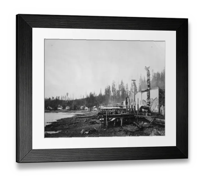 Framed Print : An Indian village at Alert Bay, British Columbia, Canada Showing one of the oldest Framed Print : An Indian village at Alert Bay, British Columbia, Canada Showing one of the oldest