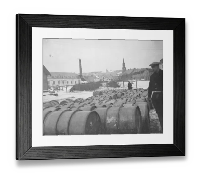 Framed Print : Amundsen Ellsworth Polar Flight Petrol barrels on the quay at Narvik. They contain Framed Print : Amundsen Ellsworth Polar Flight Petrol barrels on the quay at Narvik. They contain