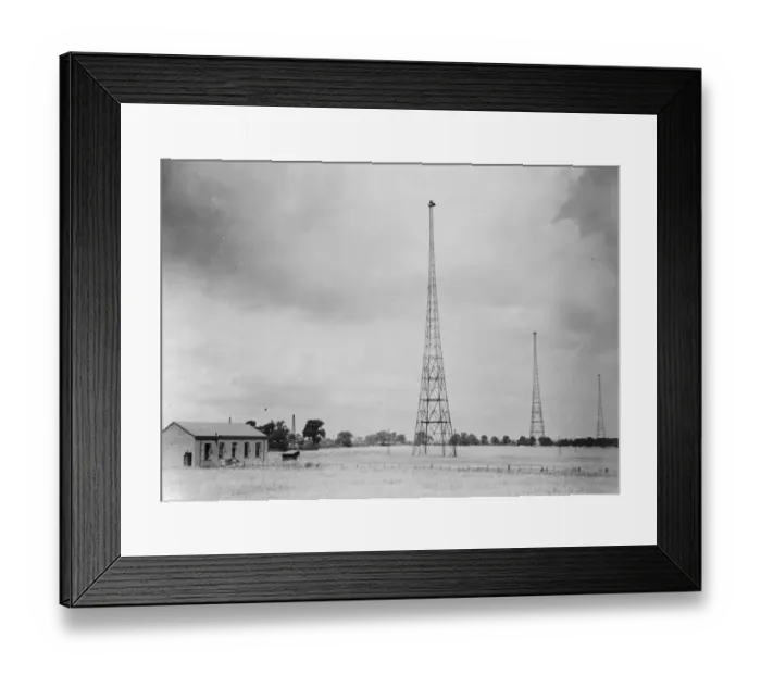 Framed Print : One of the Marconi high speed telegraph stations at Ongar, Essex. The aerial is Framed Print : One of the Marconi high speed telegraph stations at Ongar, Essex. The aerial is