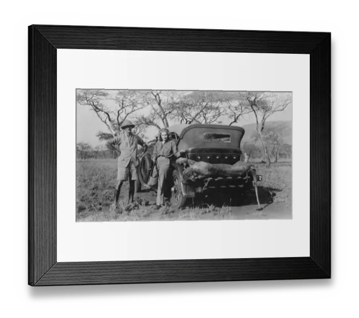 Framed Print : Edwina Booth with Sydney Waller and a lion shooting Tanganyika. 19 November 1929 Framed Print : Edwina Booth with Sydney Waller and a lion shooting Tanganyika. 19 November 1929