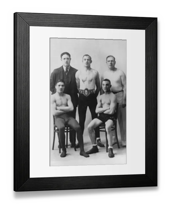 Framed Print : Boxers. Back row, centre; Ernie Izzard, Jack Goodwin, trainer. Front row; Johnny Brown Framed Print : Boxers. Back row, centre; Ernie Izzard, Jack Goodwin, trainer. Front row; Johnny Brown