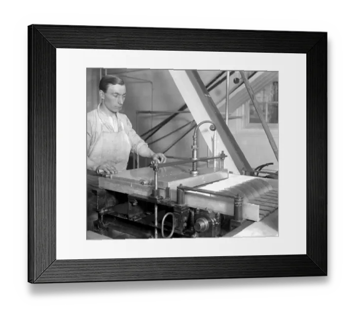 Framed Print : Making Ice bricks at Cady Hall. Cutting the ice into blocks by a series of circular saws Framed Print : Making Ice bricks at Cady Hall. Cutting the ice into blocks by a series of circular saws
