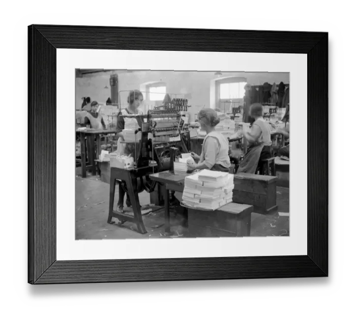 Framed Print : At Messrs James Burns Book Binding works at Esher. Machine sewing. 15 May 1923 Framed Print : At Messrs James Burns Book Binding works at Esher. Machine sewing. 15 May 1923