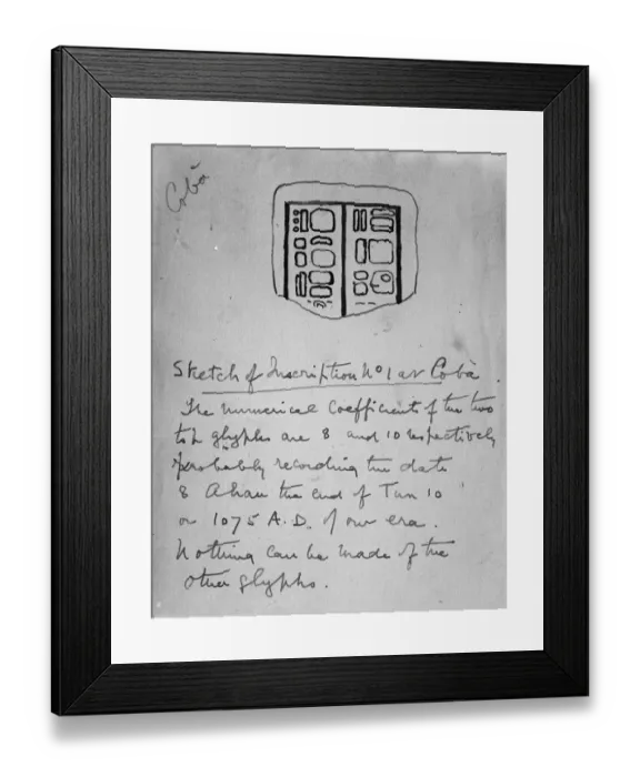 Framed Print : Sketch of inscription found during the exploration of the ruined Mayan city of Coba Framed Print : Sketch of inscription found during the exploration of the ruined Mayan city of Coba