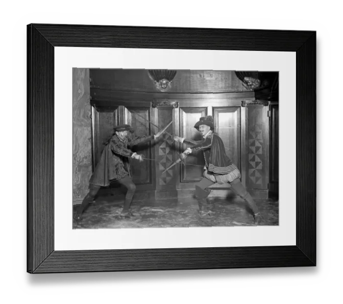 Framed Print : Fencing display at the Aeolian Hall arranged by Professor Felix Grave. Mr Alfred Hayward