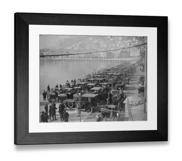 Framed Print : The large fleet of cars on the quayside at Monte Carlo for the purpose of conveying Framed Print : The large fleet of cars on the quayside at Monte Carlo for the purpose of conveying