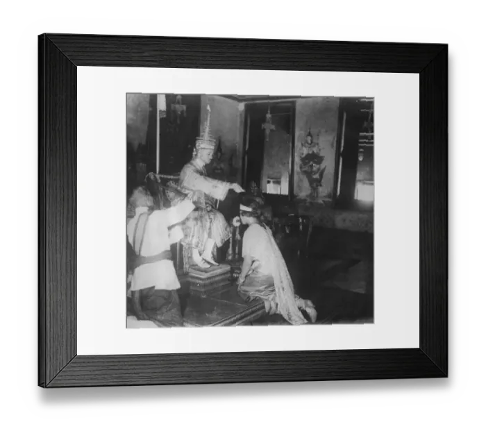 Framed Print : Coronation of the King of Siam at Bangkok. The Prajadhipok anointing the Queen Framed Print : Coronation of the King of Siam at Bangkok. The Prajadhipok anointing the Queen