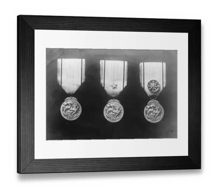 Framed Print : SIlver gilt medal of the 1st class of the Reconnaissance Francais which has been Framed Print : SIlver gilt medal of the 1st class of the Reconnaissance Francais which has been