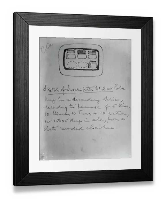 Framed Print : Sketch of inscription found during the exploration of the ruined Mayan city of Coba Framed Print : Sketch of inscription found during the exploration of the ruined Mayan city of Coba