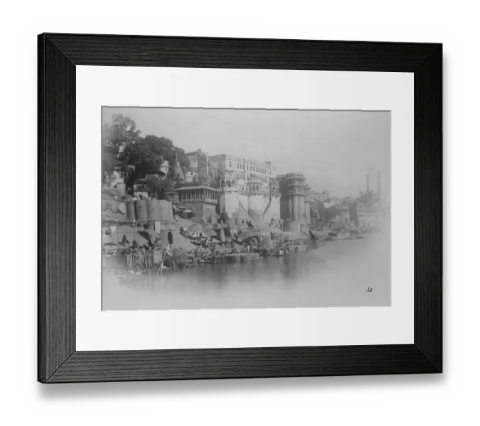 Framed Print : Benares. A striking view from the Ganges showing the Ghate and in the distance