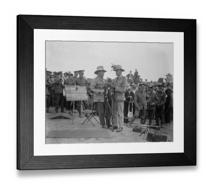 Framed Print : The Kings prize winner at Bisley. Colonel Blair being congratulated by Lieut Burke Framed Print : The Kings prize winner at Bisley. Colonel Blair being congratulated by Lieut Burke