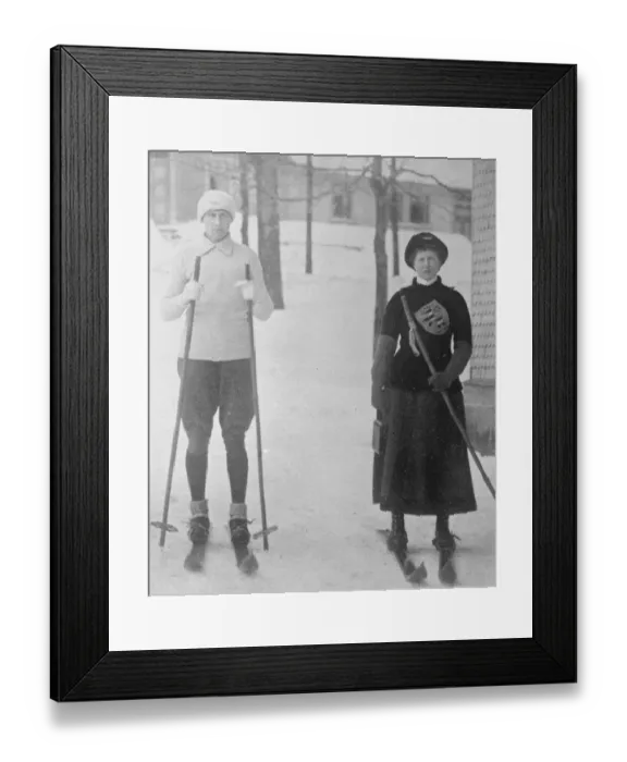 Framed Print : Ex Ruler on Skis The ex reigning Duke and Duchess of Saxe Coburg Gotha, photographed at Oberhof