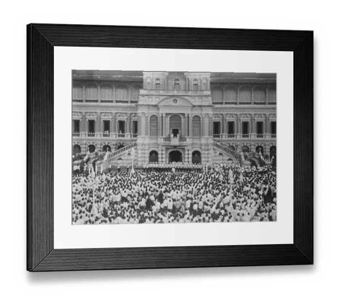 Framed Print : Coronation of the King of Siam at Bangkok. The King and Queen on the balcony receiving Framed Print : Coronation of the King of Siam at Bangkok. The King and Queen on the balcony receiving