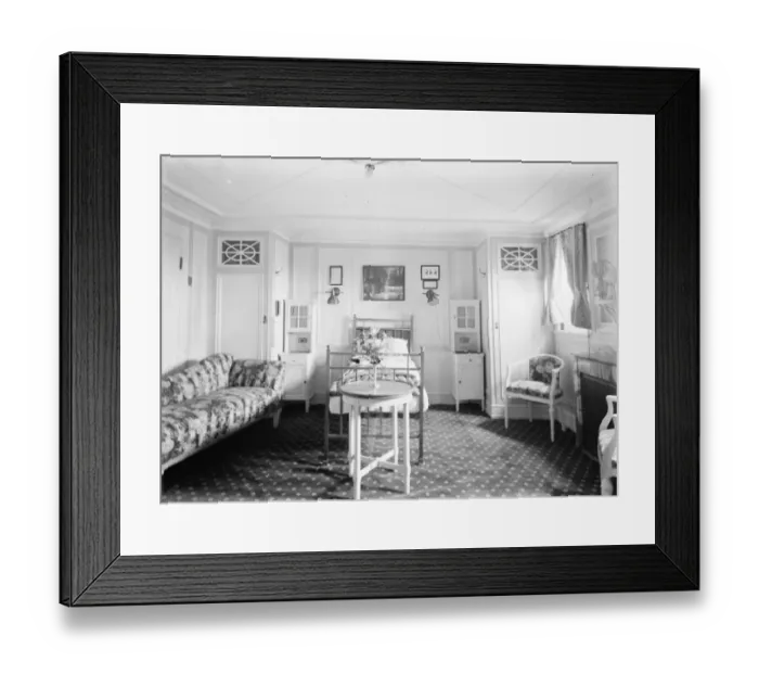 Framed Print : Suite on Berengaria. The bedroom. 1 July 1924 Framed Print : Suite on Berengaria. The bedroom. 1 July 1924