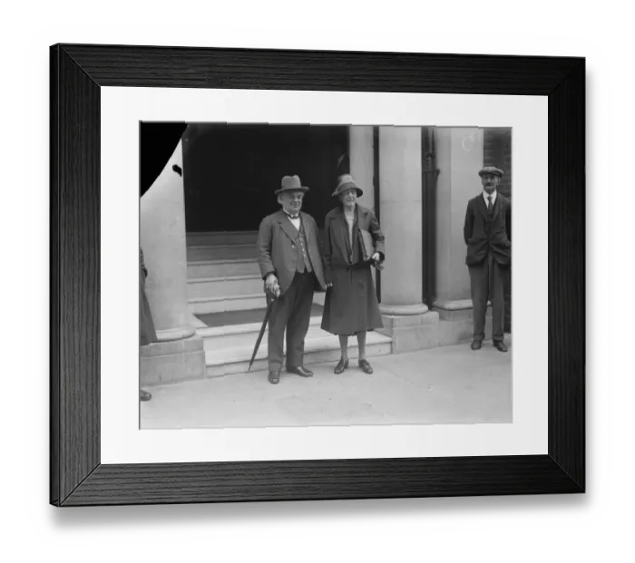 Framed Print : Labour Leaders meet in London. Mr F G Roberts and Dr Ethel Bentham leaving Framed Print : Labour Leaders meet in London. Mr F G Roberts and Dr Ethel Bentham leaving