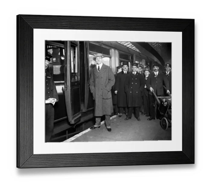 Framed Print : Film stars arrival. Mr Wyndham Standing, brother of Sir Guy Standing and a well Framed Print : Film stars arrival. Mr Wyndham Standing, brother of Sir Guy Standing and a well