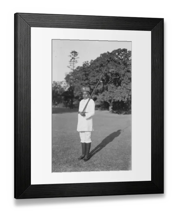 Framed Print : H R H The Prince of Wales Indian Tour Native police constable carrying lathe ( type Framed Print : H R H The Prince of Wales Indian Tour Native police constable carrying lathe ( type