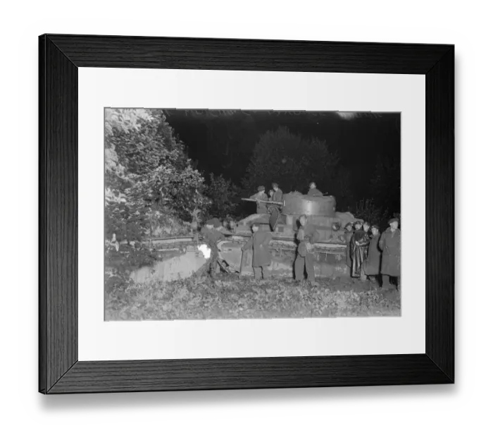Framed Print : The night advance. Scenes somewhere in Wilts. Tanks under cover in the darkness Framed Print : The night advance. Scenes somewhere in Wilts. Tanks under cover in the darkness