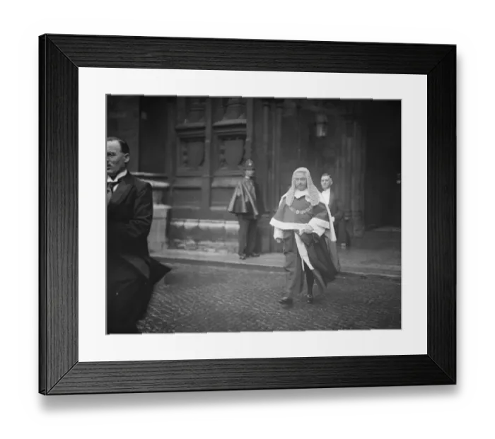 Framed Print : Judges at the abbey. Lord Hewart, the Lord Chief Justice, with his trainbearer Framed Print : Judges at the abbey. Lord Hewart, the Lord Chief Justice, with his trainbearer