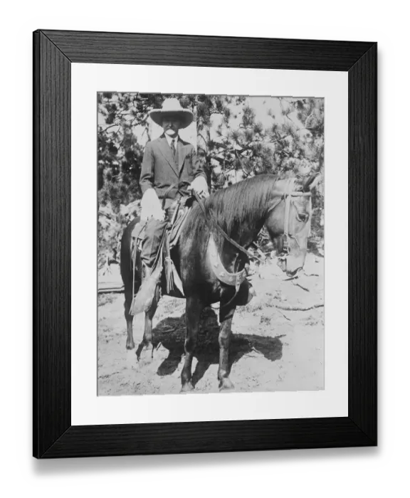 Framed Print : President Coolidge on his favourite mount during his vacation in the Black hills in Dakota Framed Print : President Coolidge on his favourite mount during his vacation in the Black hills in Dakota