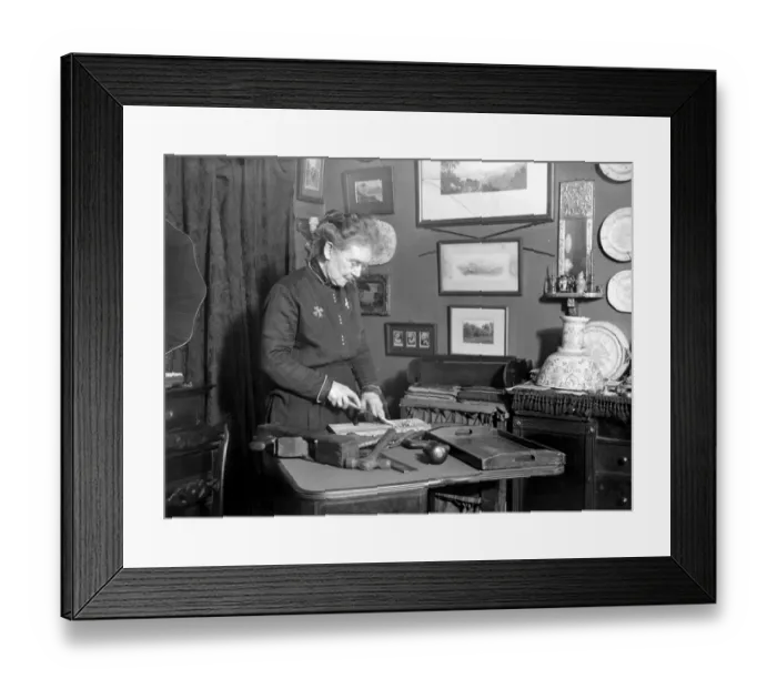 Framed Print : Mrs F. M. Howarth, 74 years old wood workers of South Island Place, Stockwell, who Framed Print : Mrs F. M. Howarth, 74 years old wood workers of South Island Place, Stockwell, who