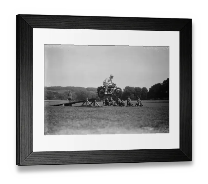 Framed Print : The Army as trick motor cyclists. Attraction for the forthcoming Southern Command Tattoo Framed Print : The Army as trick motor cyclists. Attraction for the forthcoming Southern Command Tattoo