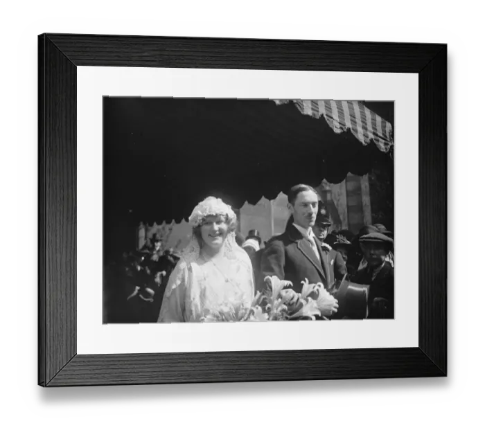 Framed Print : Lord Aberdares son weds. The Honourable J H Bruce and Miss Cynthia Grant Duff Ainslie