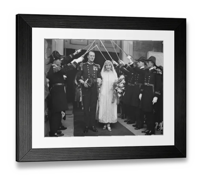 Framed Print : Bluejackets attend a Naval wedding Lt Commander E A Aylmer and miss P Evans were Framed Print : Bluejackets attend a Naval wedding Lt Commander E A Aylmer and miss P Evans were