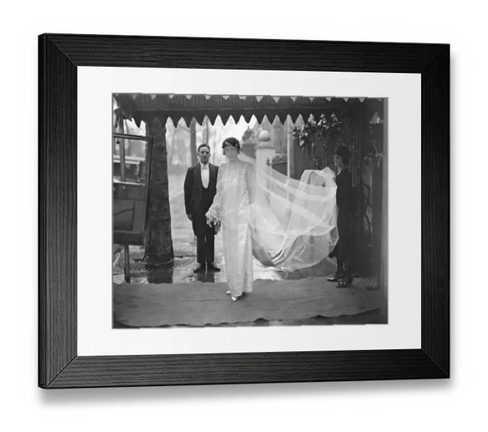 Framed Print : Miss Nancy Tennant leaving her house for her wedding to Mr Sylvester Gates at St Framed Print : Miss Nancy Tennant leaving her house for her wedding to Mr Sylvester Gates at St