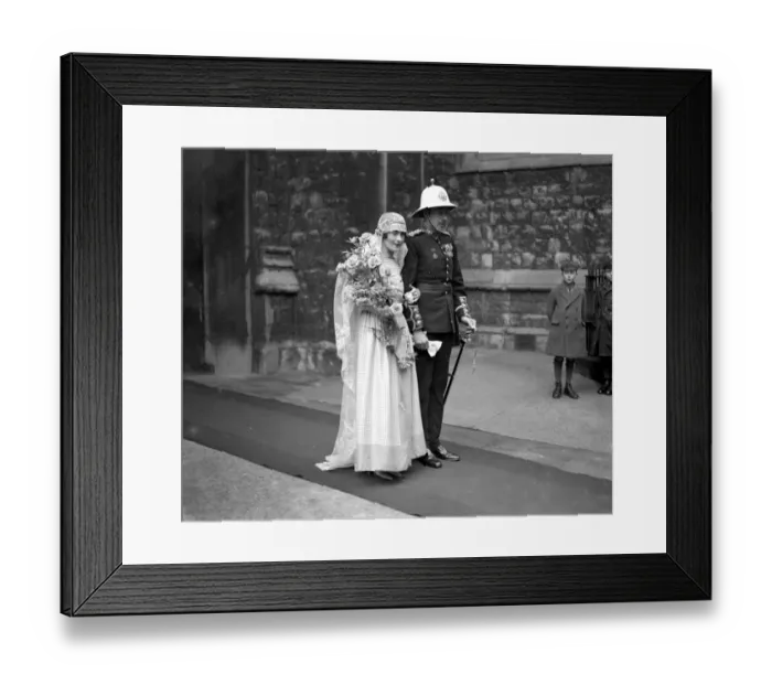 Framed Print : Wedding of Captain Gerald E. Haszard, O. B. E. D. S. (of Lamorna, Cormwall) and Miss Dyonese Levett Framed Print : Wedding of Captain Gerald E. Haszard, O. B. E. D. S. (of Lamorna, Cormwall) and Miss Dyonese Levett